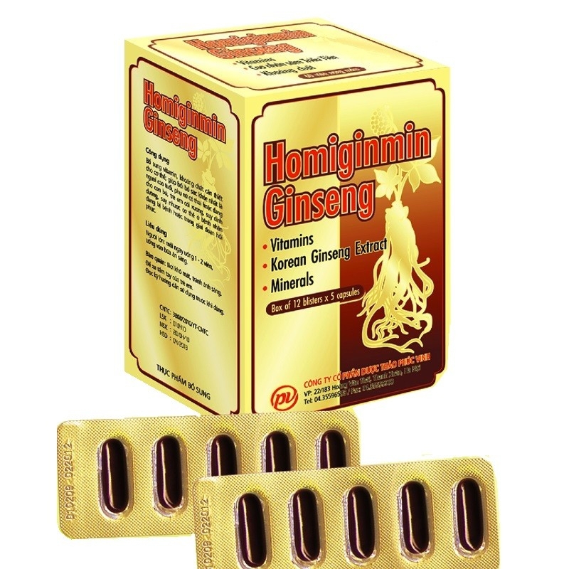 Viên uống Homiginmin Ginseng Phúc Vinh hỗ trợ bổ sung vitamin và khoáng chất (12 vỉ x 5 viên)