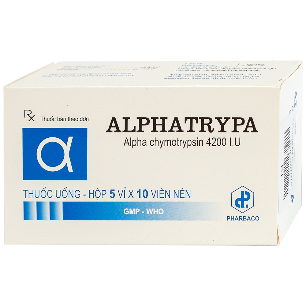 Thuốc Alphatrypa 4200 I.U Pharbaco điều rị phù nề sai chấn thương, phẫu thuật (5 vỉ x 10 viên)