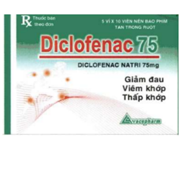 Thuốc Diclofenac 75 Vacopharm điều trị dài ngày viêm khớp mạn, thoái hóa khớp (5 vỉ x 10 viên)