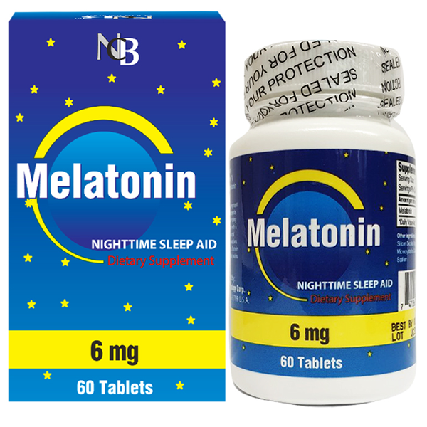 Viên uống Melatonin Nighttime Sleep Aid 6mg Nuhealth giúp điều hòa giấc ngủ, giúp ngủ sâu giấc (60 viên)