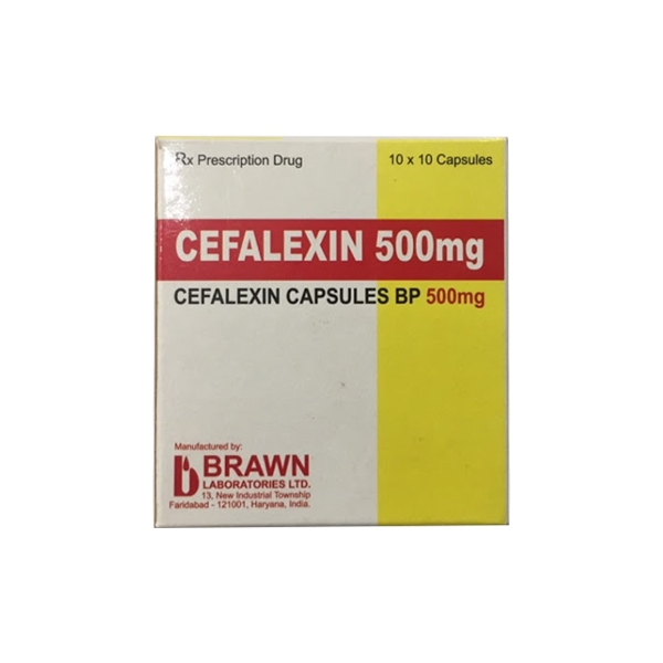 Thuốc Cefalexin 500mg Brawn điều trị nhiễm khuẩn (10 vỉ x 10 viên)