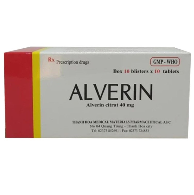 Thuốc Alverin 40mg Thanh Hoá chống đau do co thắt cơ trơn đường tiêu hoá (10 vỉ x 10 viên)