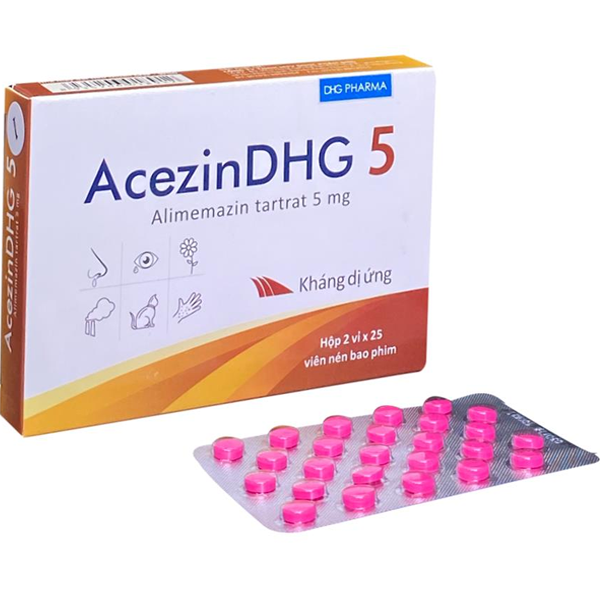 Thuốc Acezin DHG 5 điều trị dị ứng hô hấp và dị ứng ngoài da (5 vỉ x 25 viên)