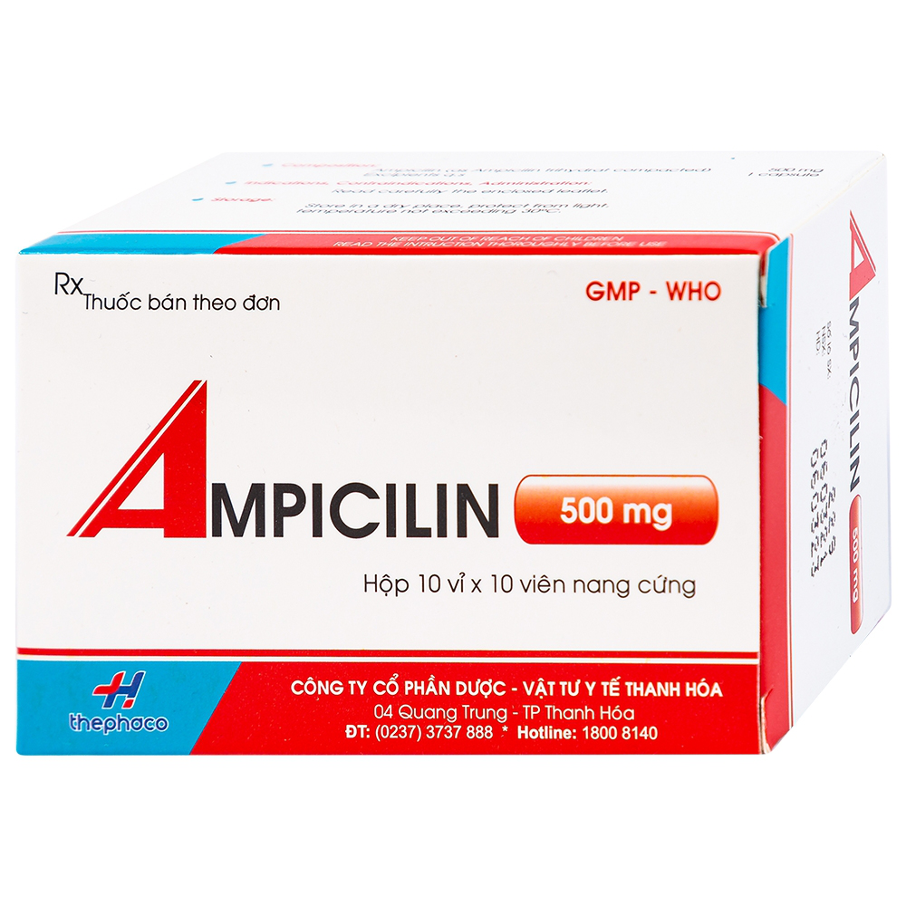 Thuốc Ampicilin 500mg Thephaco điều trị nhiễm khuẩn (10 vỉ x 10 viên)