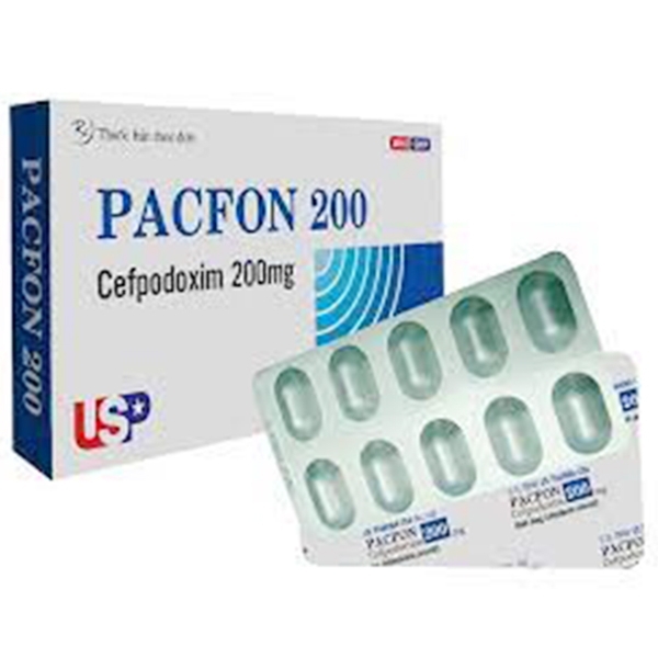 Viên nén Pacfon 200 USP điều trị bệnh đường hô hấp, viêm phổi cấp (1 vỉ x 10 viên)