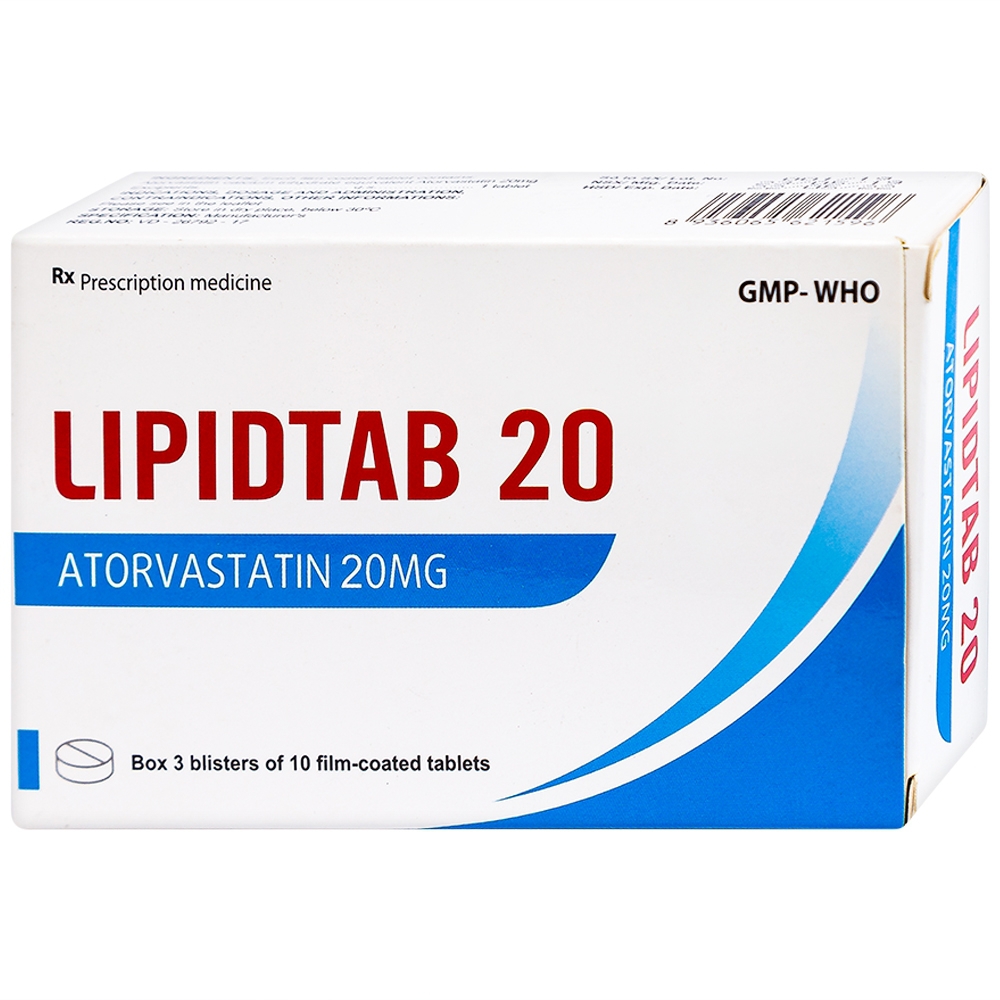 Viên nén Lipidtab 20 Gia Nguyễn điều trị rối loạn mỡ máu (3 vỉ x 10 viên)