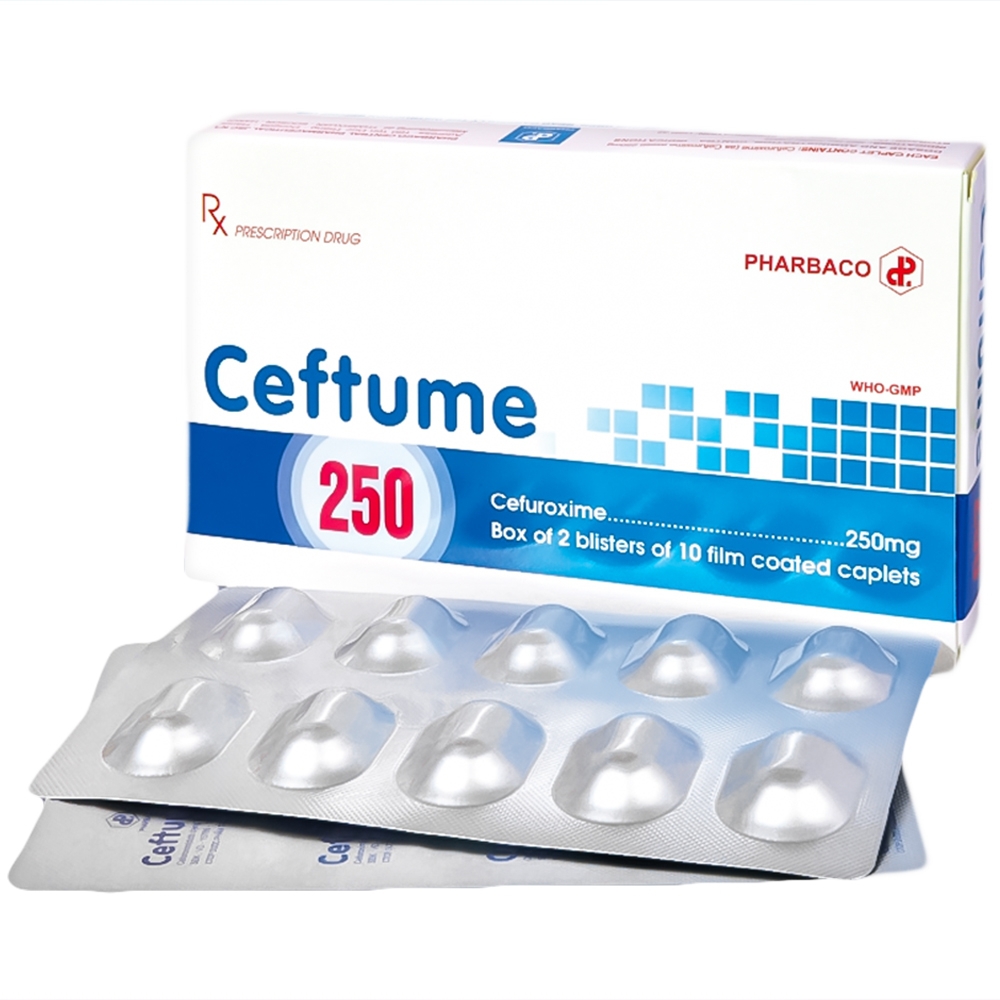 Thuốc Ceftume 250 Pharbaco điều trị nhiễm khuẩn (2 vỉ x 10 viên)