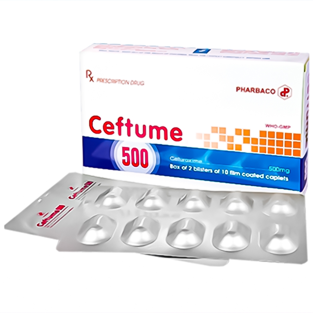 Thuốc Ceftume 500 Pharbaco điều trị nhiễm khuẩn (2 vỉ x 10 viên)