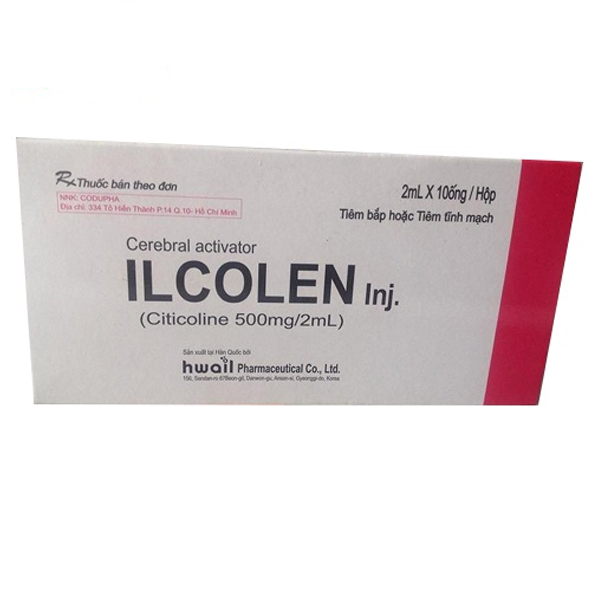  Dung dịch tiêm Ilcolen 500mg/2ml Hwail điều trị giai đoạn cấp chấn thương sọ não, tai biến mạch máu não (10 ống)