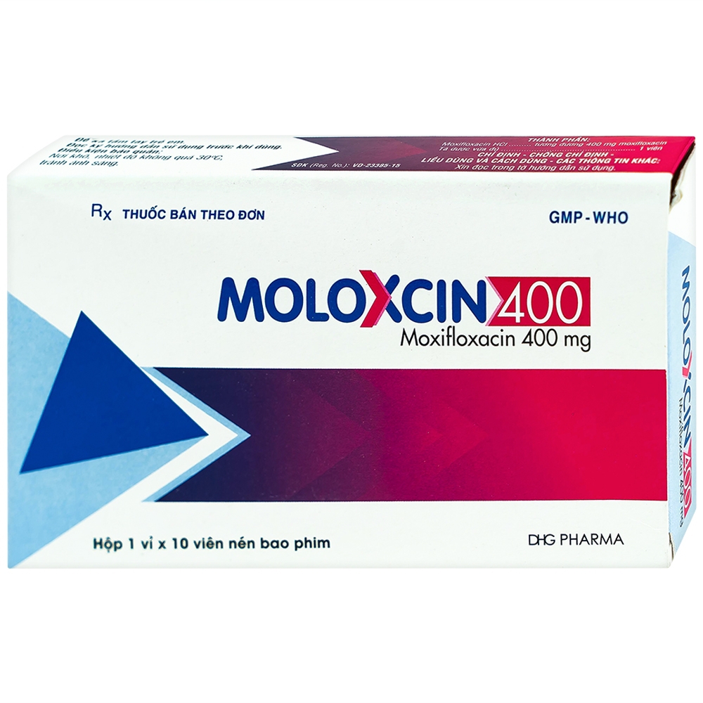 Thuốc Moloxcin 400 DHG điều trị các chứng nhiễm khuẩn, viêm phổi (1 vỉ x 10 viên)