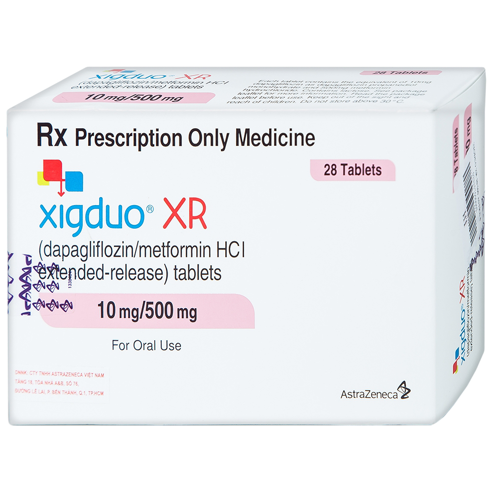 Thuốc Xigduo XR 10mg/500mg Astrazeneca cải thiện kiểm soát đường huyết (4 vỉ x 7 viên) 