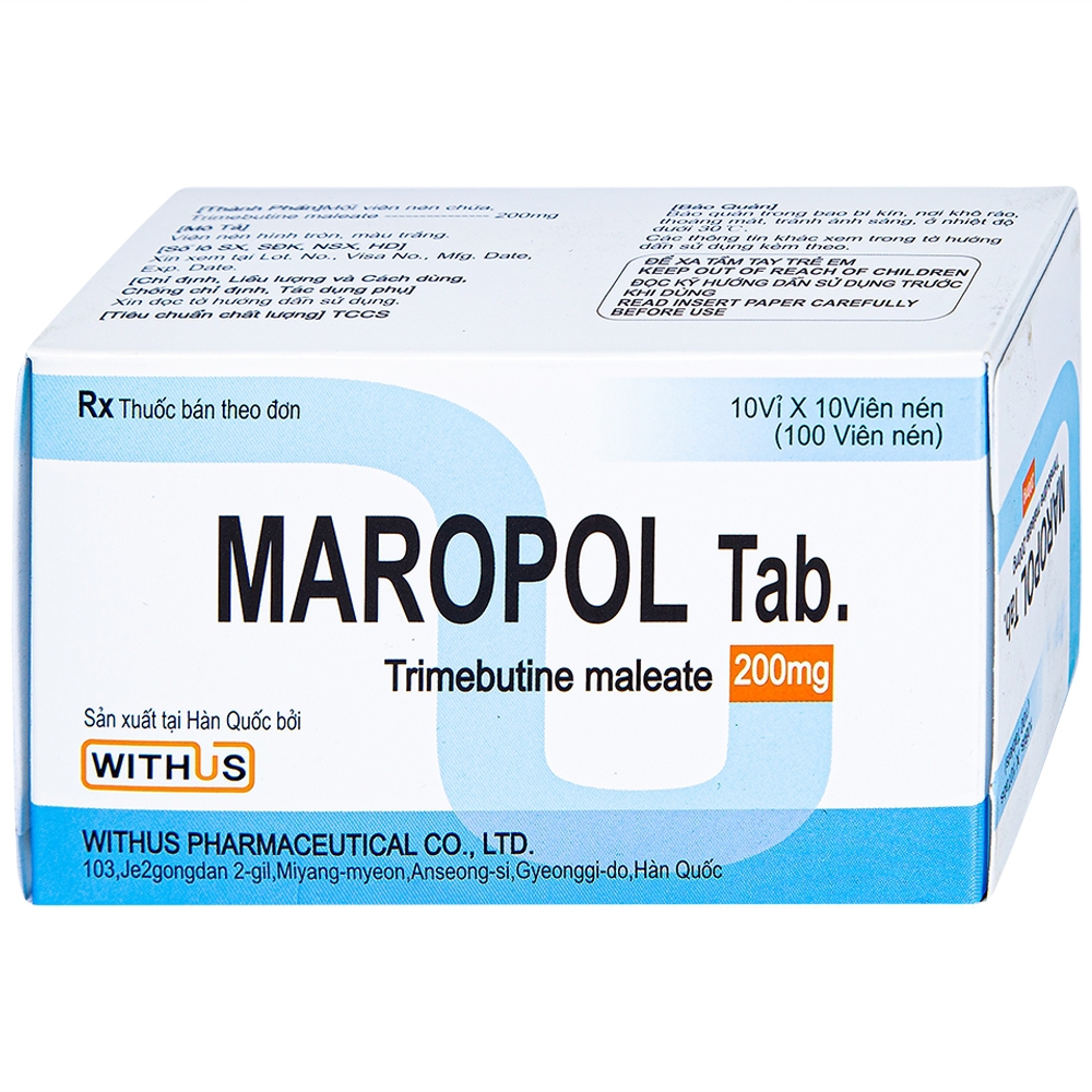 Viên nén Maropol 200mg Withus Pharma điều trị đau do rối loạn chức năng ống tiêu hóa (10 vỉ x 10 viên)