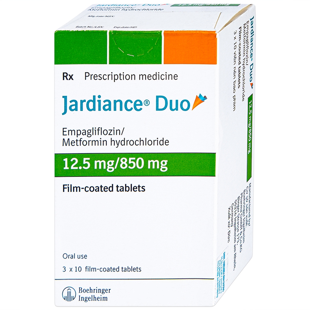 Thuốc Jardiance Duo 12.5mg/850mg Boehringer điều trị tiểu đường type 2 (3 vỉ x 10 viên)