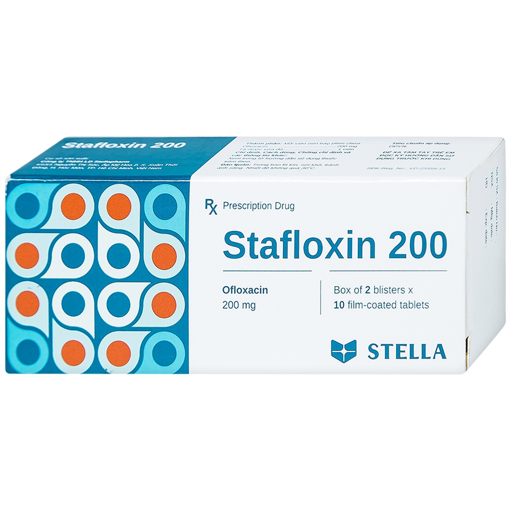 Thuốc Stafloxin 200 Stella điều trị các chứng nhiễm trùng (2 vỉ x 10 viên)