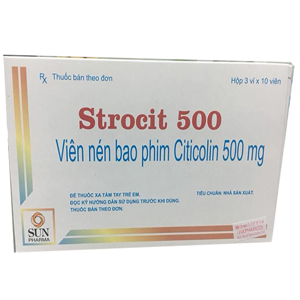 Thuốc Strocit 500 Sun Pharma điều trị các tổn thương do thoái hóa và tổn thương mạch máu não (3 vỉ x 10 viên) 