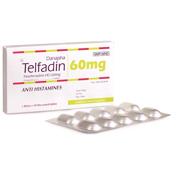 Thuốc Telfadin 60mg Danapha điều trị viêm mũi dị ứng, mày đay (1 vỉ x 10 viên)