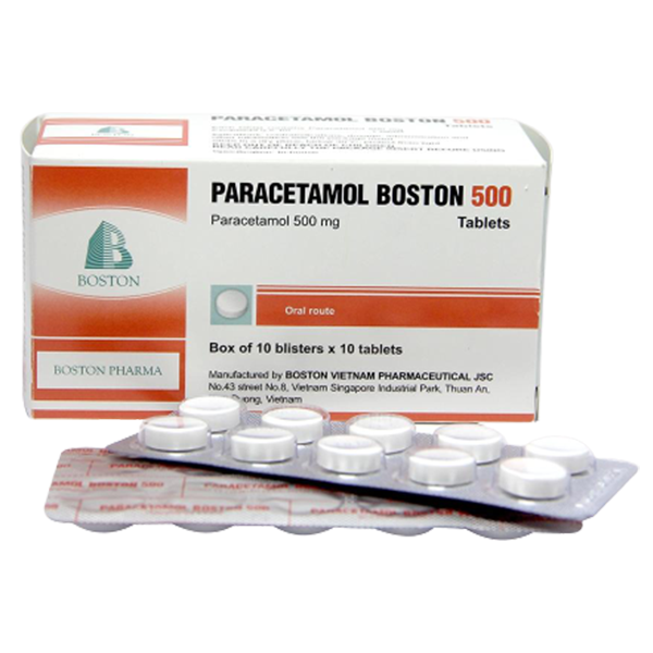 Viên nén Paracetamol Boston 500 hạ sốt, giảm đau từ nhẹ và trung bình (10 vỉ x 10 viên) 