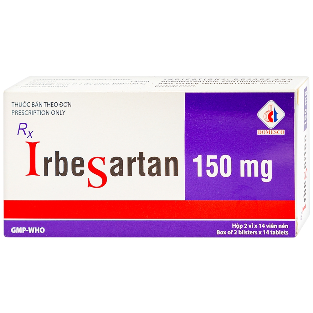 Thuốc Irbesartan 150mg Domesco điều trị tăng huyết áp, bệnh thận (2 vỉ x 14 viên)