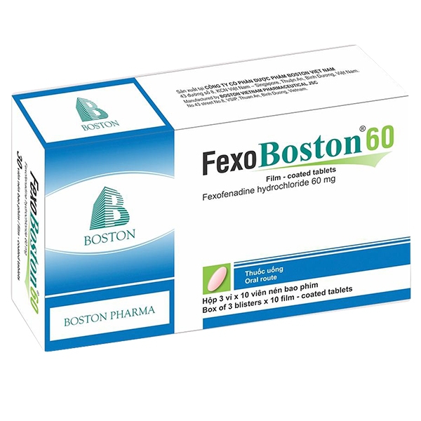 Thuốc Fexo Boston 60 điều trị viêm mũi dị ứng theo mùa, mày đay mạn tính vô căn (3 vỉ x 10 viên)