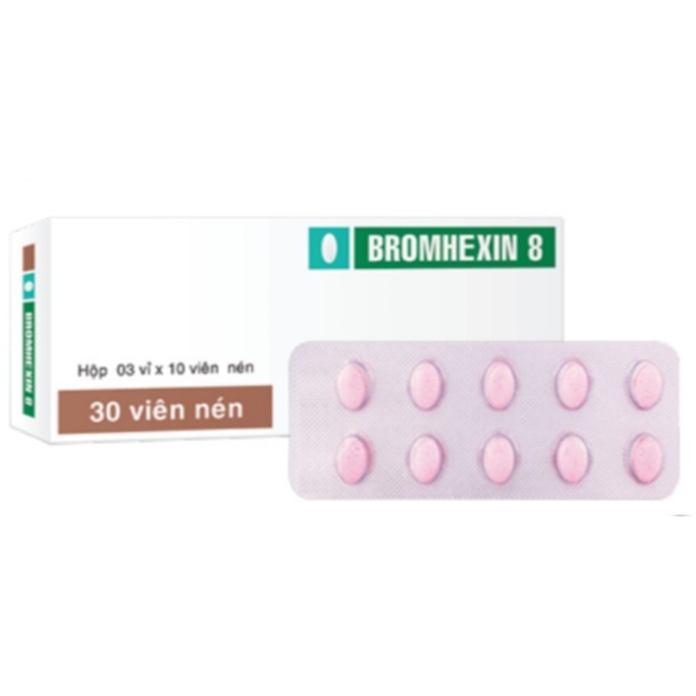 Thuốc Bromhexin 8 TV.Pharm điều trị rối loạn tiết dịch phế quản trong viêm phế quản cấp tính (3 vỉ x 10 viên)