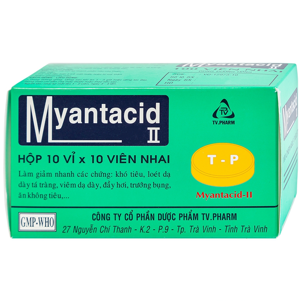 Viên nhai Myantacid-II TV.Pharm điều trị loét dạ dày - tá tràng, viêm dạ dày (10 vỉ x 10 viên) 