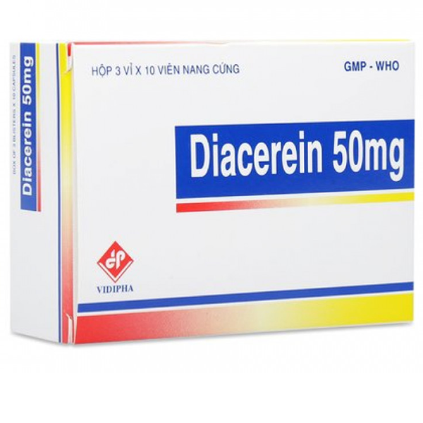 Thuốc Diacerein 50mg Vidipha điều trị thoái hoá khớp, viêm xương khớp (3 vỉ x 10 viên)