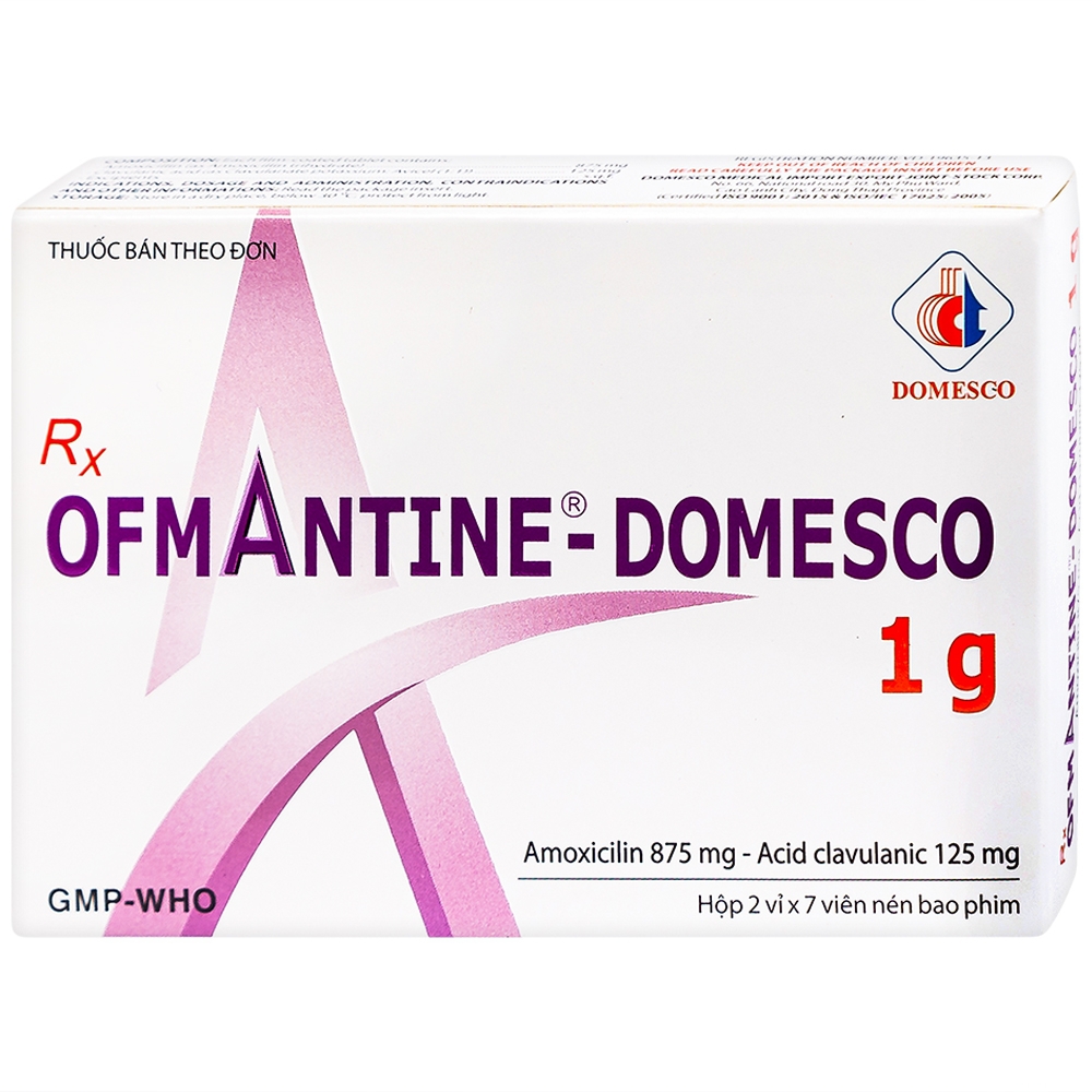 Thuốc Ofmantine - Domesco 1g điều trị nhiễm khuẩn đường hô hấp, viêm amidan (2 vỉ x 7 viên)