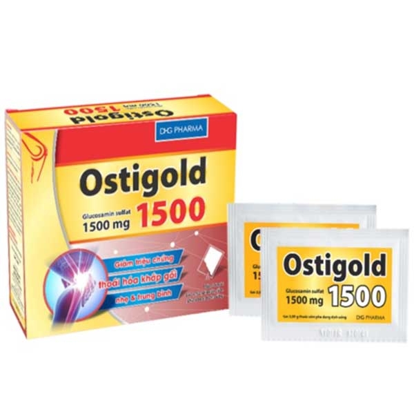 Bột pha uống Ostigold 1500 DHG Pharma giảm triệu chứng của thoái hóa khớp gối (24 gói)