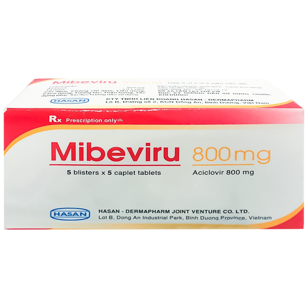 Thuốc Mibeviru 800mg Hasan điều trị và ngăn ngừa nhiễm virus Herpes simplex, thủy đậu (5 vỉ x 5 viên)