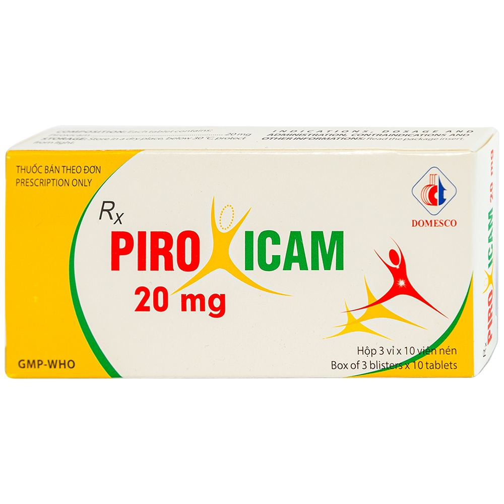 Viên nén Piroxicam 20mg Domesco giảm triệu chứng viêm khớp dạng thấp (3 vỉ x 10 viên)