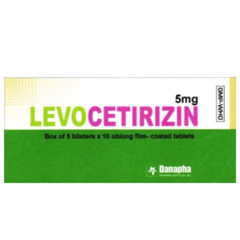 Viên nén Levocetirizin 5mg Danapha giảm viêm mũi dị ứng, mày đay (5 vỉ x 10 viên)