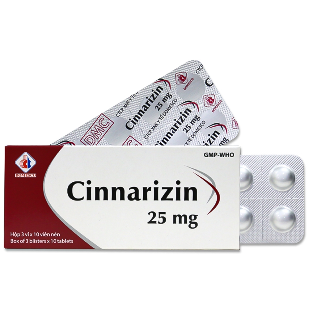 Thuốc Cinnarizin 25mg Domesco điều trị bệnh mạch ngoại vi (3 vỉ x 10 viên)