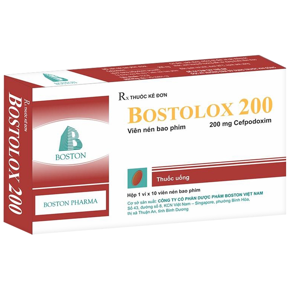 Thuốc Bostolox 200 Boston điều trị nhiễm khuẩn tại họng, viêm xoang cấp (1 vỉ x 10 viên)