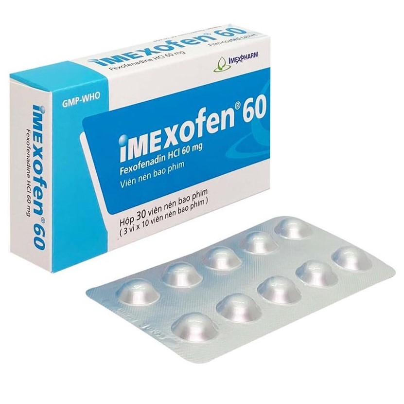 Thuốc Imexofen 60 Imexpharm điều trị viêm mũi dị ứng, mày đay (3 vỉ x 10 viên)