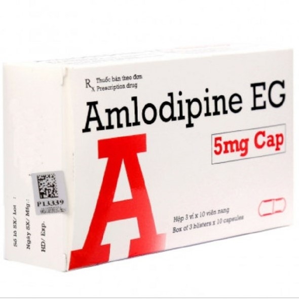 Thuốc Amlodipine EG 5mg Pymepharco điều trị tăng huyết áp, đau thắt ngực (3 vỉ x 10 viên)