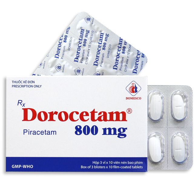 Thuốc Dorocetam 800mg Domesco điều trị rung giật cơ nguồn gốc vỏ não, thiếu máu não (30 viên)