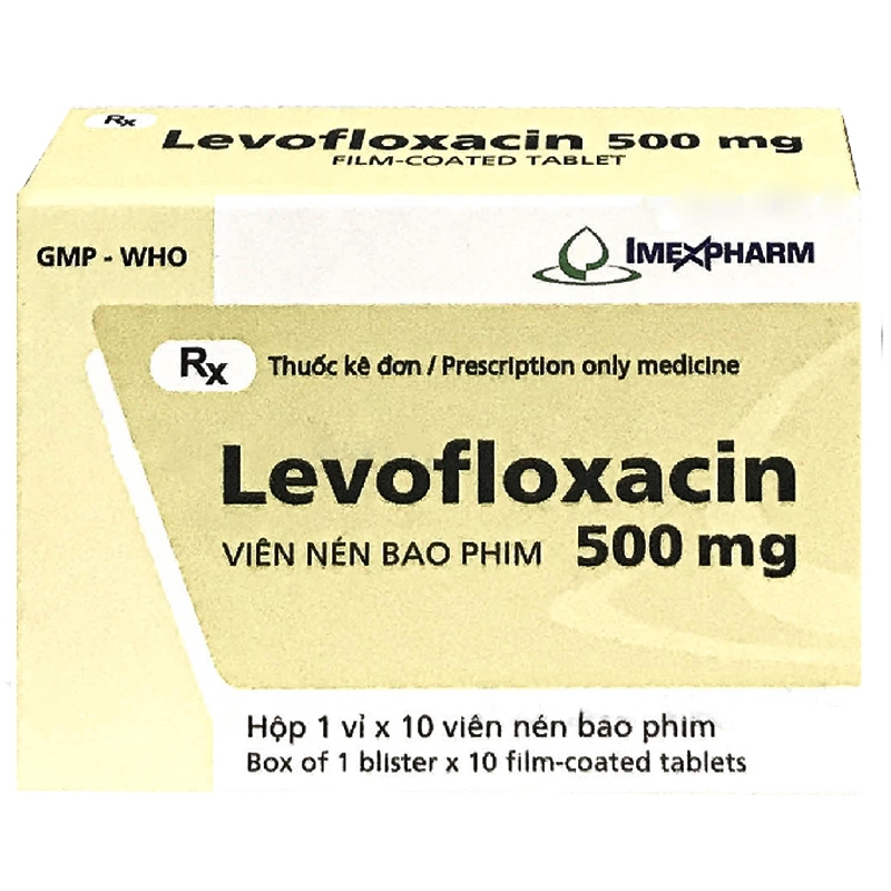 Thuốc Levofloxacin 500mg Imexpharm điều trị viêm phổi, viêm tuyến tiền liệt, viêm thận (1 vỉ x 10 viên)