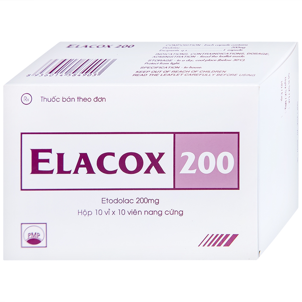 Thuốc Elacox 200 điều trị triệu chứng thoái hoá khớp, viêm khớp dạng thấp cấp hay mạn tính (10 vỉ x 10 viên)