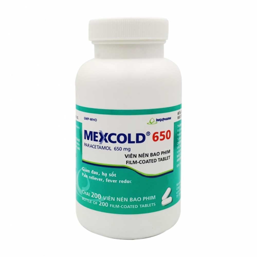 Viên nén Mexcold 650 Imexpharm điều trị đau đầu, đau răng, đau nhức bắp thịt (200 viên)