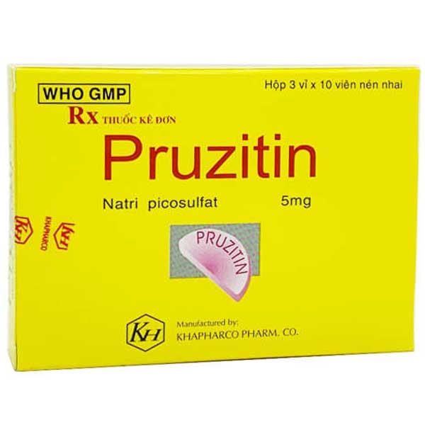 Viên nhai Pruzitin 5mg Khaphaco điều trị táo bón (3 vỉ x 10 viên)