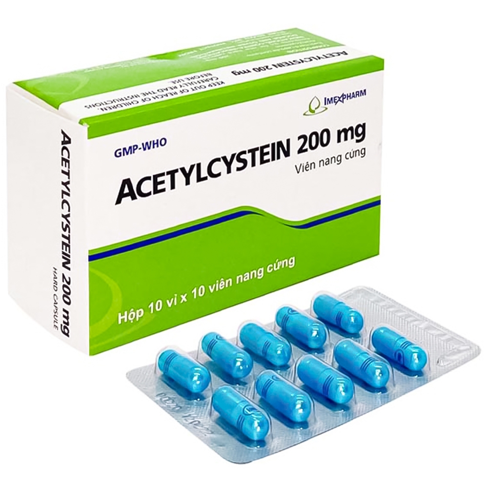 Thuốc Acetylcystein 200mg Imexpharm tiêu nhầy trong bệnh viêm phế quản, bệnh nhầy nhớt (10 vỉ x 10 viên)