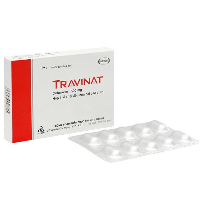 Thuốc Travinat TV.Pharm điều trị nhiễm khuẩn đường hô hấp dưới (1 vỉ x 10 viên)