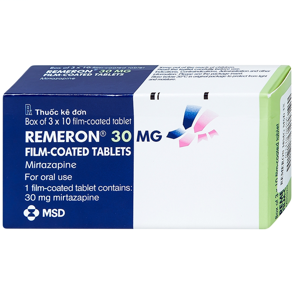 Thuốc Remeron 30mg MSD điều trị các đợt của trầm cảm nặng (3 vỉ x 10 viên)