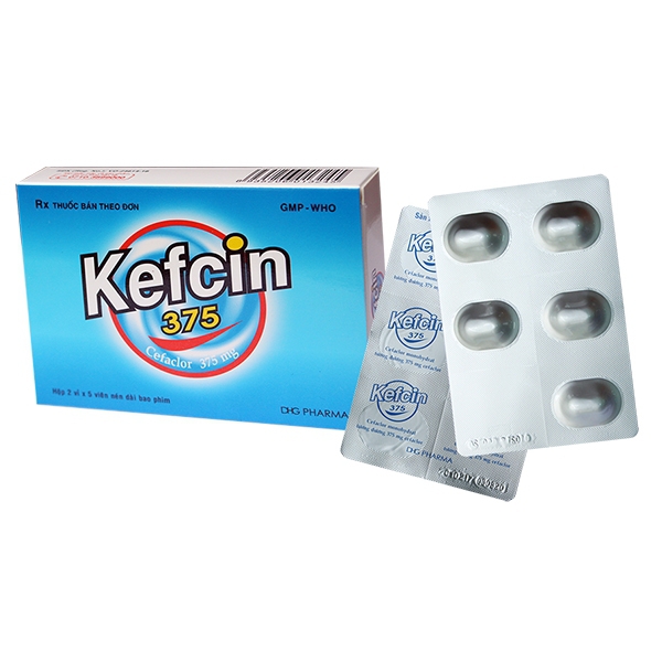 Thuốc Kefcin 375 DHG Pharma điều trị các nhiễm khuẩn đường hô hấp, viêm tai giữa cấp (2 vỉ x 10 viên)