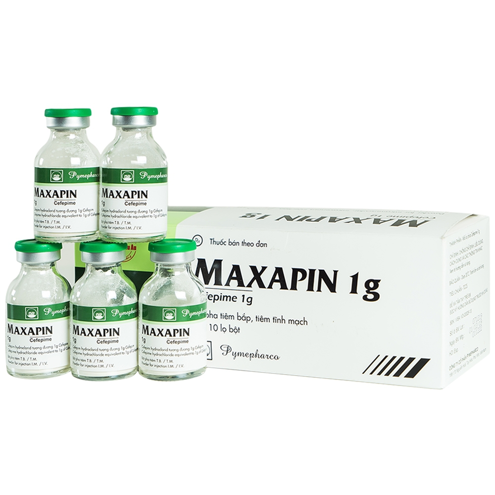 Bột pha tiêm Maxapin 1g Pymepharco điều trị nhiễm khuẩn hô hấp, đường tiết niệu (10 lọ) 