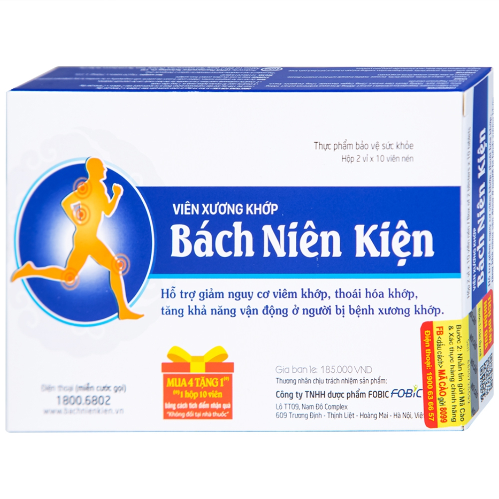 Viên xương khớp Bách Niên Kiện FOBIC hỗ trợ giảm nguy cơ viêm khớp, thoái hóa khớp (2 vỉ x 10 viên)