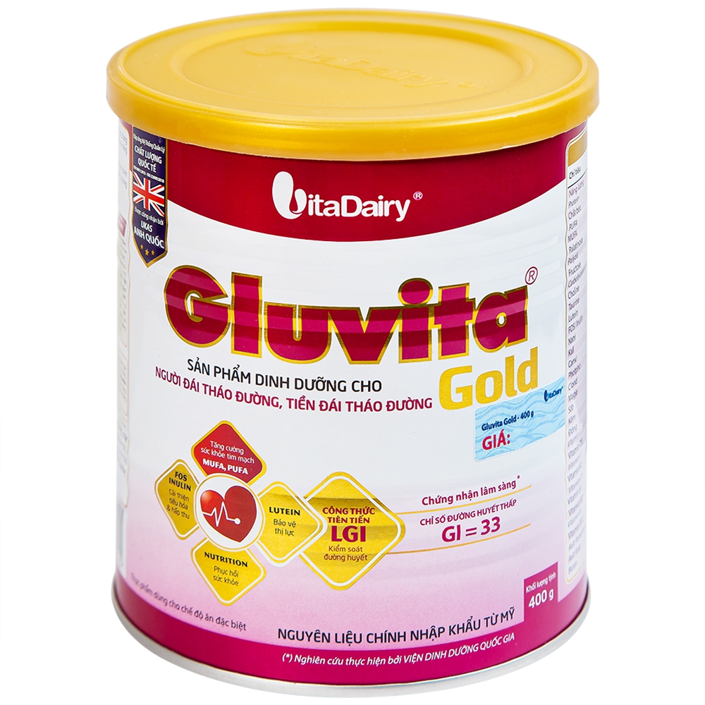 Sữa bột Gluvita Gold Vitadairy bổ sung dinh dưỡng cho người đái tháo đường, tiền đái tháo đường (400g)