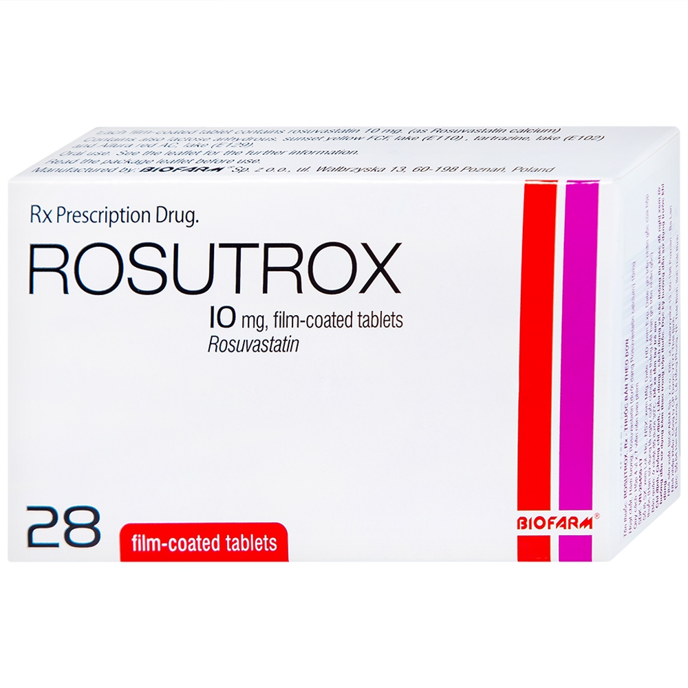 Thuốc Rosutrox 10mg Biofarm điều trị tăng cholesterol máu (4 vỉ x 7 viên) 