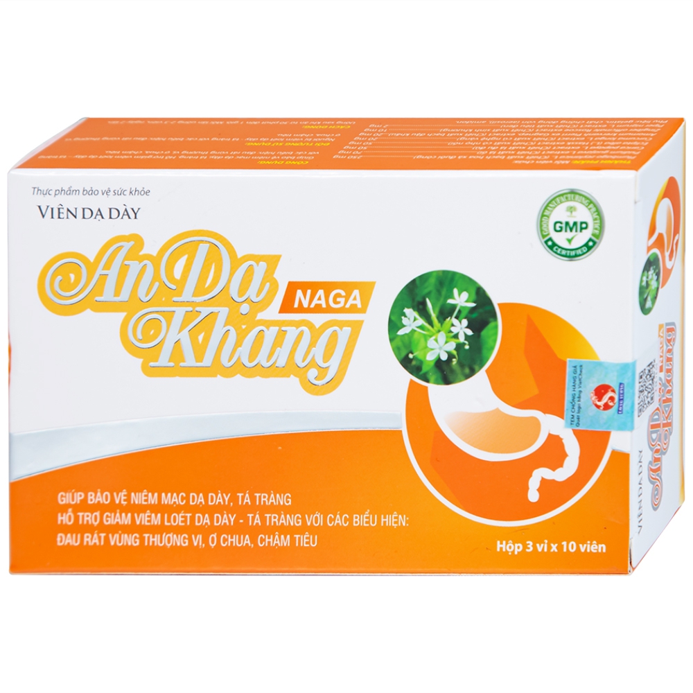 Viên dạ dày An Dạ Khang Naga Vesta giúp bảo vệ niêm mạc dạ dày, tá tràng (3 vỉ x 10 viên)