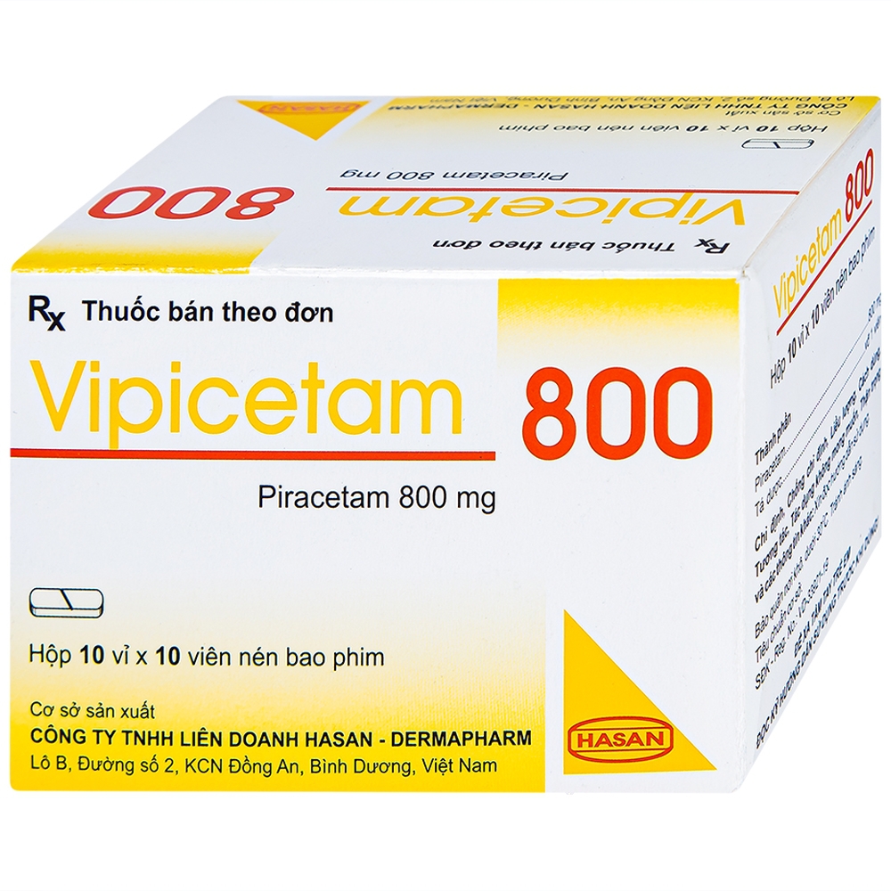 Thuốc Vipicetam 800 Hassan điều trị các triệu chứng chóng mặt, đột quỵ (10 vỉ x 10 viên)